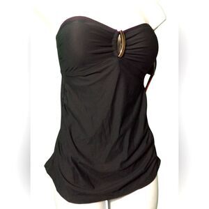 Spanx NWT 2372 Loop Tankini Strapless Swimsuit Top Black Sz 8 Shape wear Swim
